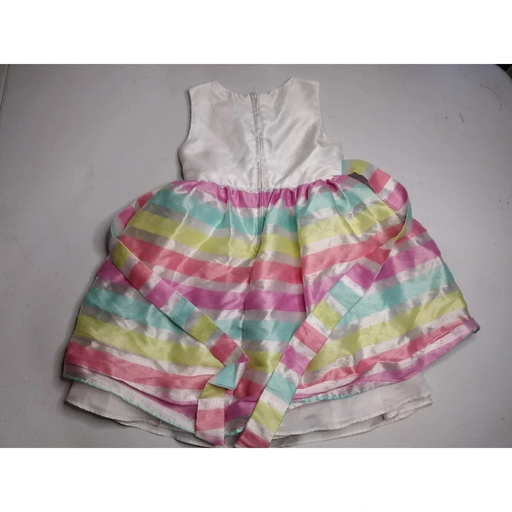 Rare Editions Girls 4T White Striped Bow Party Dress Easter‎ Spring